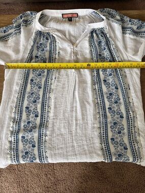 Olive Hill White Peasant Top with Blue Floral Stripes